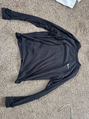 Nike Black Long Sleeve Waffle Crewneck with White Swoosh